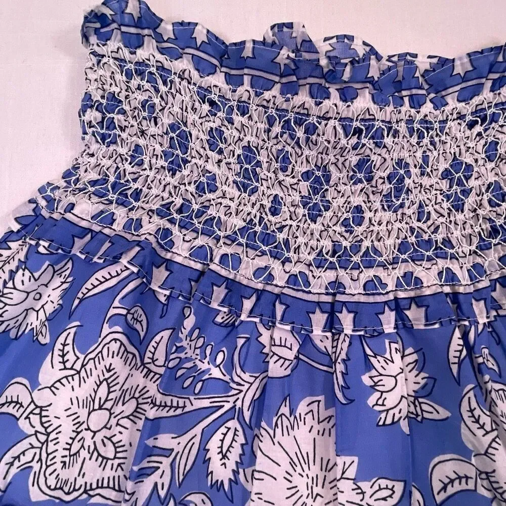 Jennifer & Grace Blue White Floral Print Smocked Tiered Mini Skirt Size XL NWT
